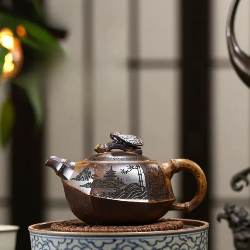 

280ml Boutique Yixing Purple Clay Teapots Master Handmade Cicada Pot Raw Ore Wood-fired Porcelain Mud Kettle Zisha Tea Set Craft