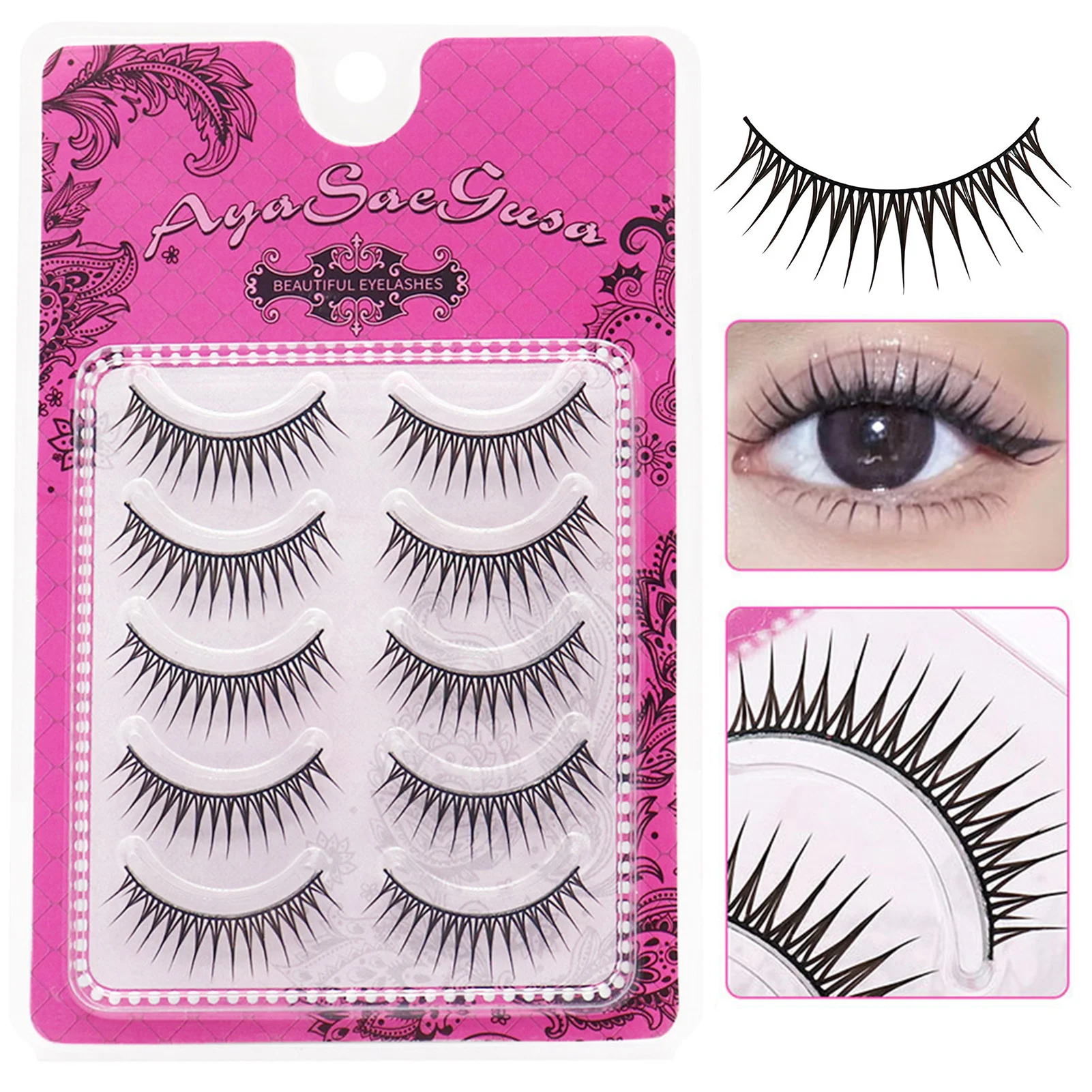 5 Pairs Wet Tip False Eyelashes Full Strip Lashes Reusable Wispy A Style Lashes for Women Party Wedding Daily Makeup Cosplay