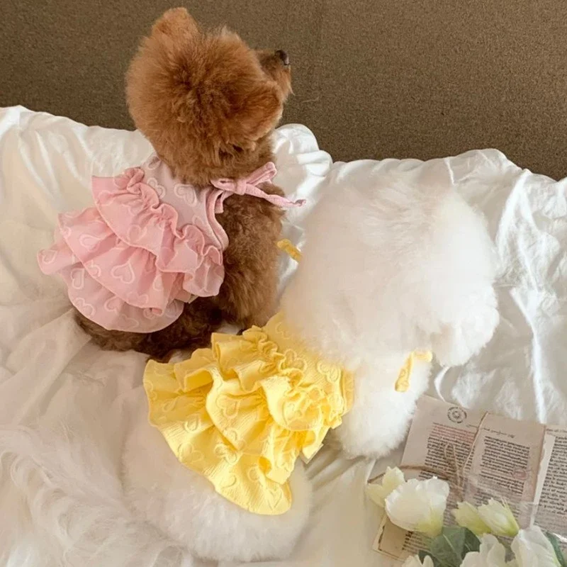

Pet Cake Lace Clothes Summer Love Strap Cake Skirt Teddy Dog Pong Skirt Bow Short Tank Top Dog Clothes for Small Dog Clothes