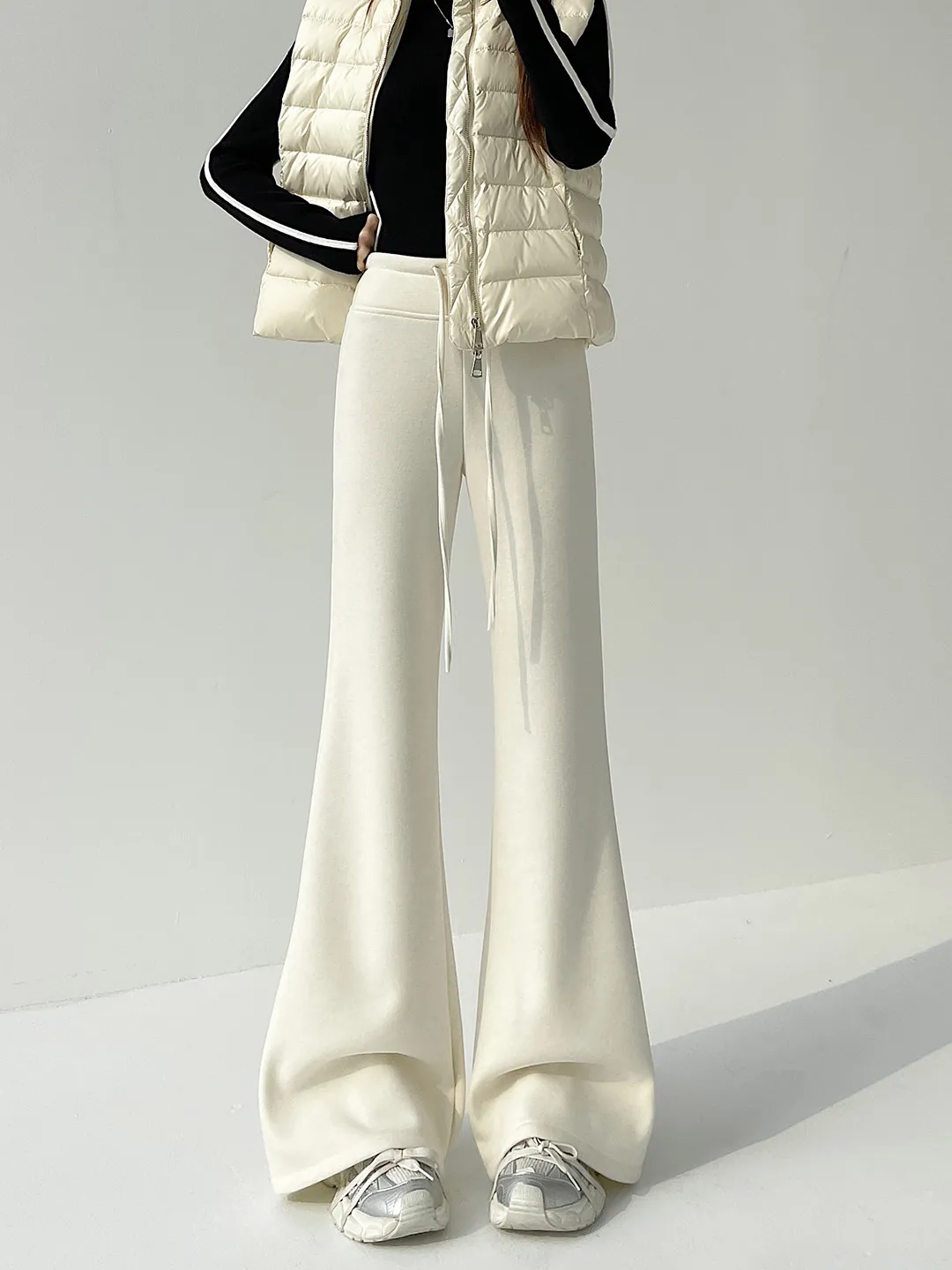 Calças Esportivas Casuais de Cintura Alta e Ajustadas para Mulheres, Novo Modelo de Inverno, Confortáveis e com Caimento Elegante, Versão Coreana