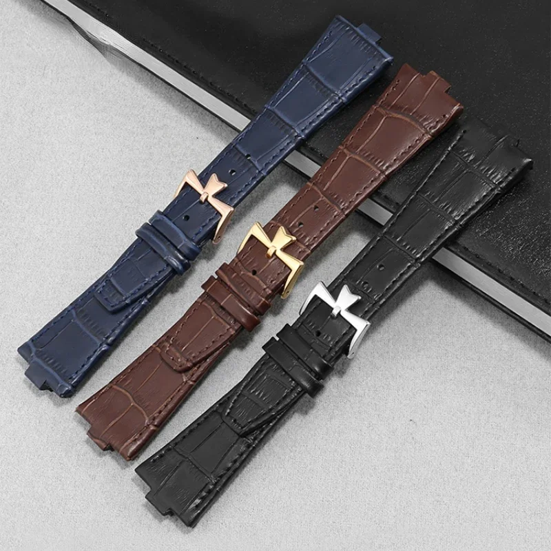 Genuine Leather Watch Strap for Vacheron Constantin 4500V 5500V P47040 Raised Moth Cowhide Watchband Accessories 25.8mmWristband