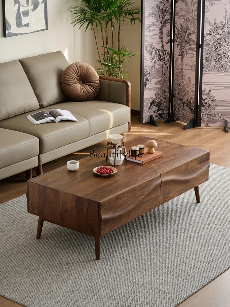 North American black walnut solid wood coffee table household living room storage rectangular tea table