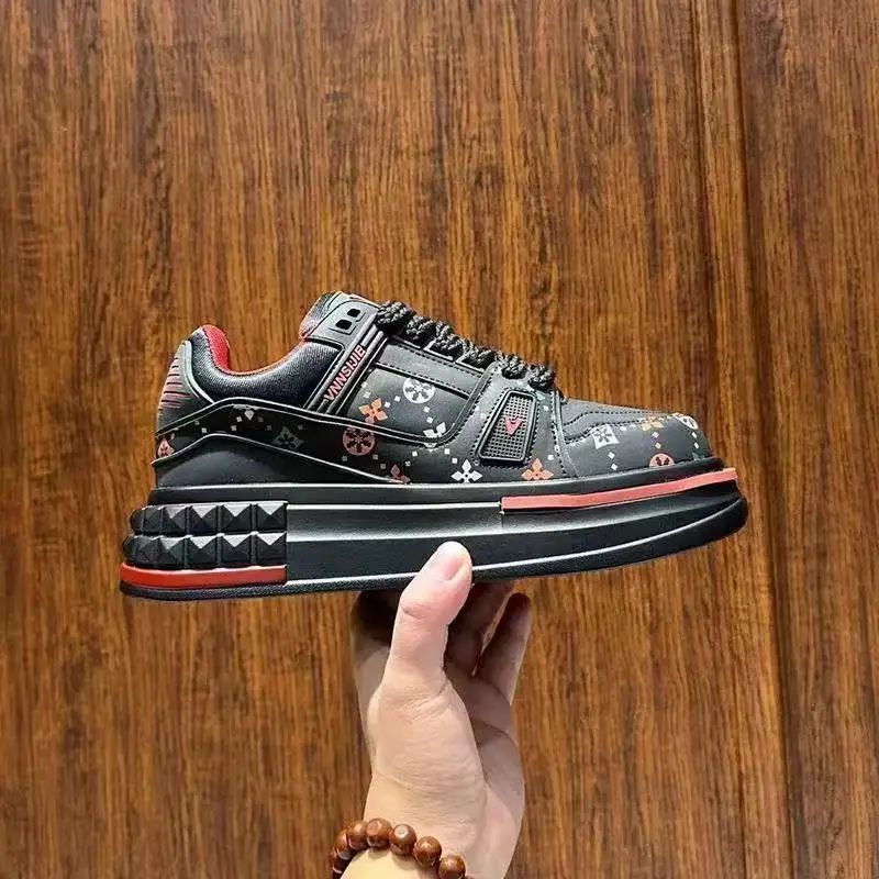 

Platform Chunky Sneakers Unisex Height Increasing Shoes, Designer Print Fashion Casual Microfiber Leather Shoes for Men Women