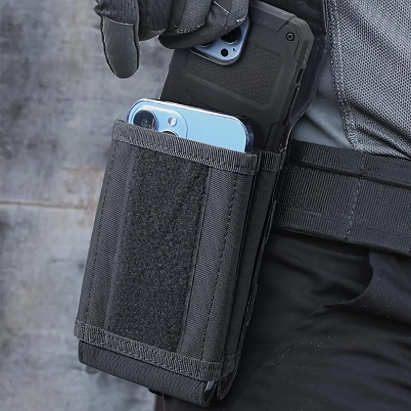 Schwarze Aufbewahrungstasche mit Klappe, Handytasche für große Bildschirme, Werkzeugtasche für die Taille, Münzbörse – Detail 5