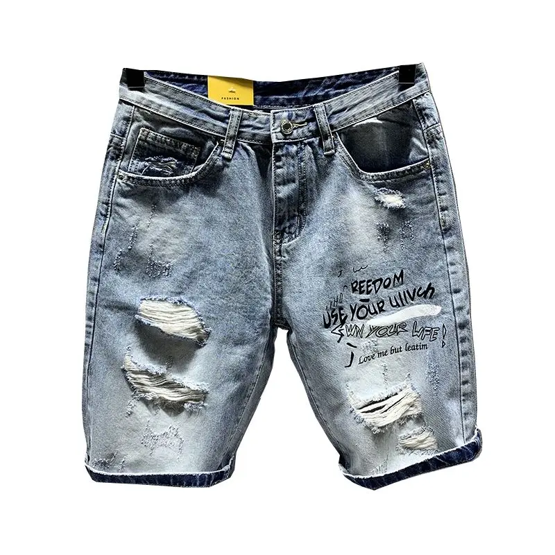 Koreanische Bewertungen Viele Kleidung Sommer Helle Gedruckt Denim Shorts Männer der Marke Lose Mittlere Koreanische Big Hafl Kurze Hosen