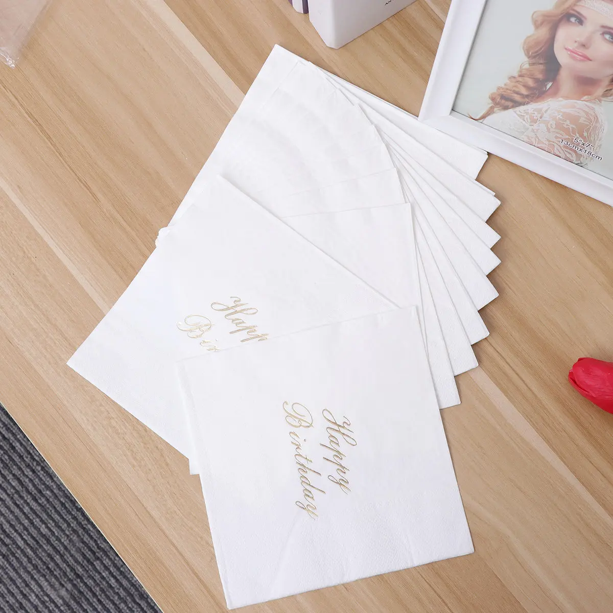 16Pcs Birthday Themed Decorative Paper Napkins Beautiful Floral Pattern 2-Ply Tissue Napkins for Wedding Party Occasion