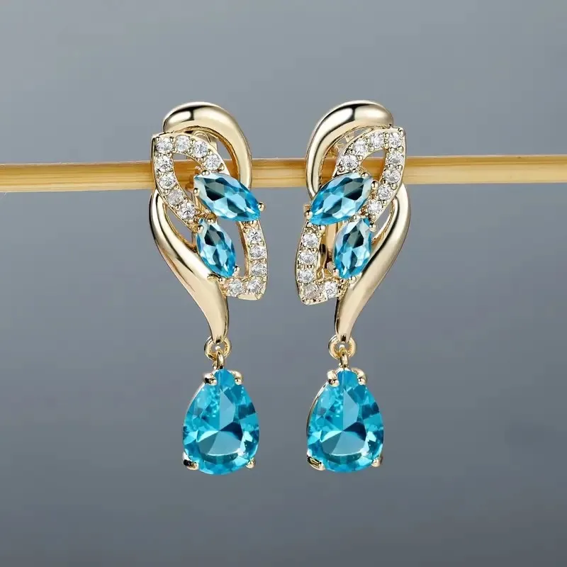 

Luxury Water droplet blue zircon Earring Silver Color Clip Earrings For Women Charm Crystal Zircon Wedding Jewelry
