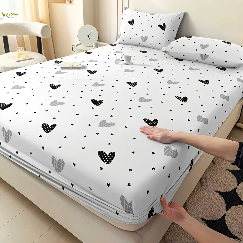 3-Piece Mattress Protector Set, 2D Flat Printed Fitted Sheet, All-Season Fitted Sheet Set, Home Bedroom Decoration, Holiday-Themed Fitted Sheet and Pillowcase, Mattress Protector, Stain-Resistant, Mattress Cover, Suitable for All Seasons, Machine Washable, Easy to Care For, Universal for Home Bedrooms, Essential for Dorms and Rentals, Master Bedroom and Guest Room Decoration, Dust-Proof and Stain-Resistant, High Elasticity, Fits Various Sizes