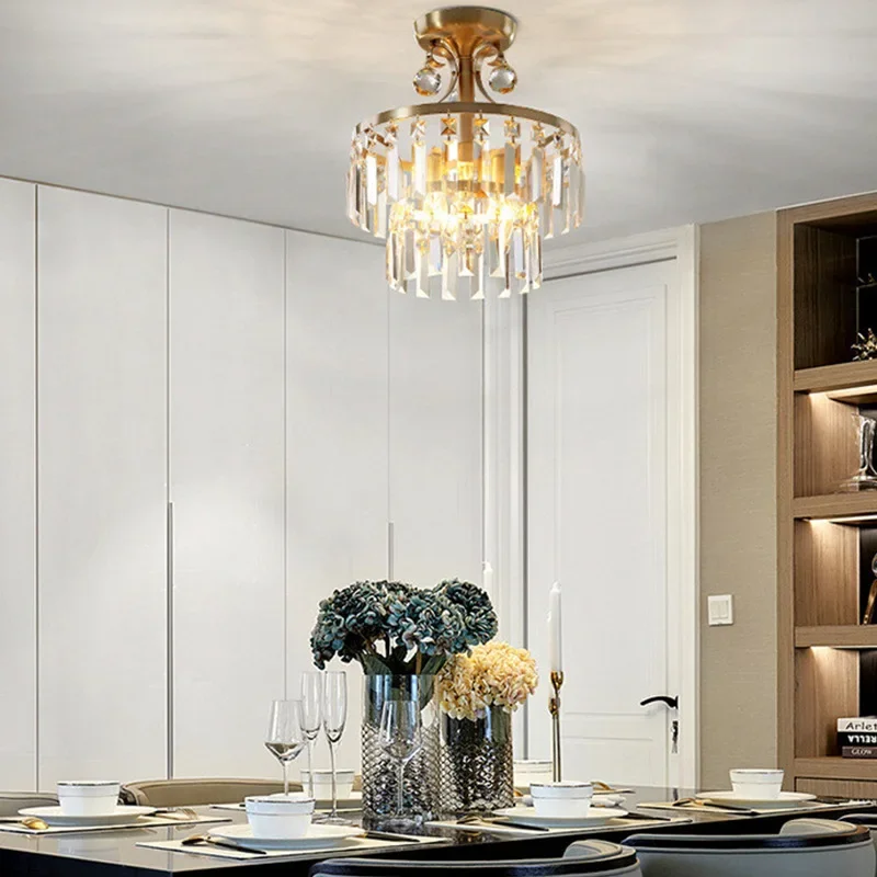 Crystal American retro entrance ceiling light, European-style cloakroom aisle corridor villa French ceiling light