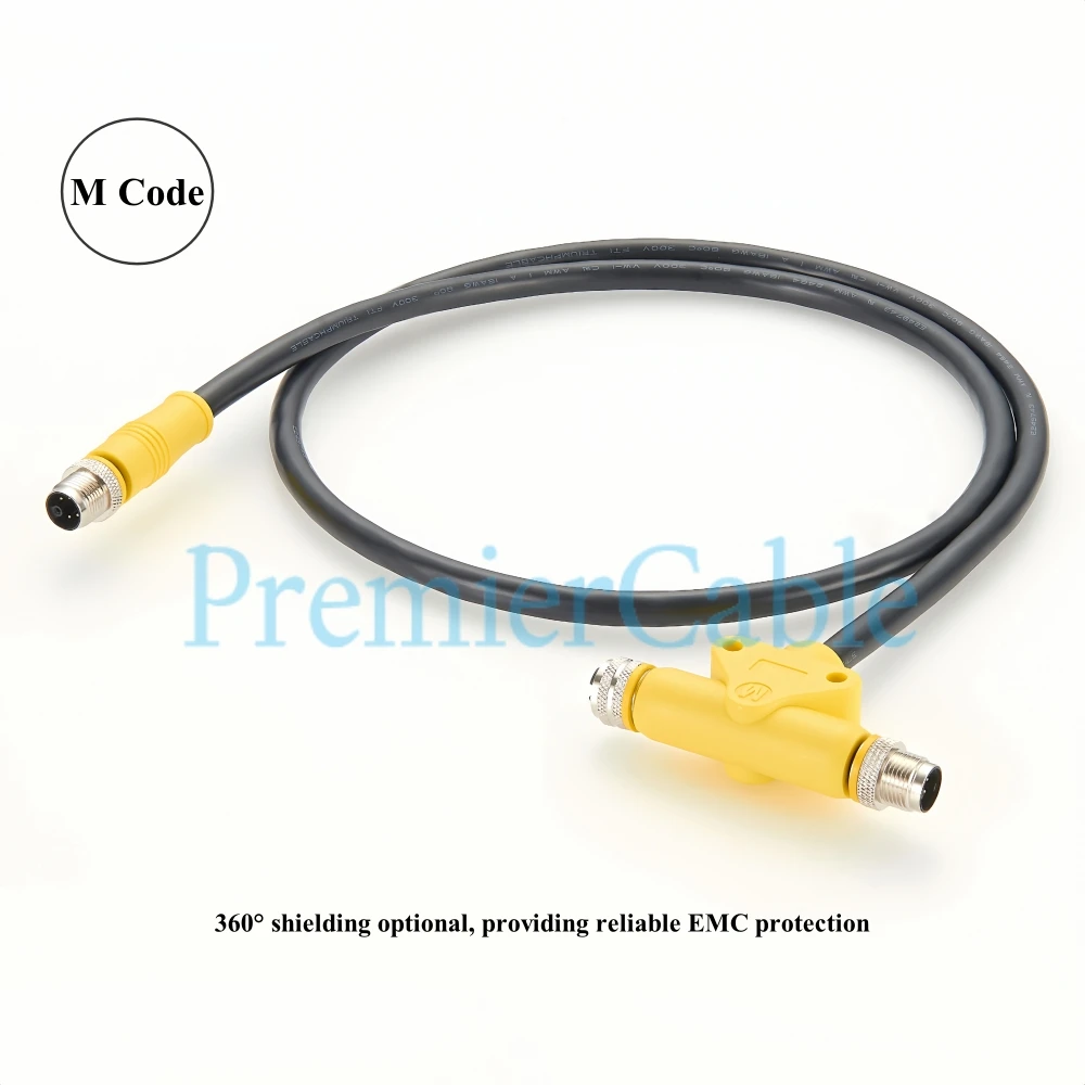 M12 M Code T Splitter Extension Cable M Coding Adapter 5 Pin Cable Connector Tee distributor Splitter for Three Phase Motor