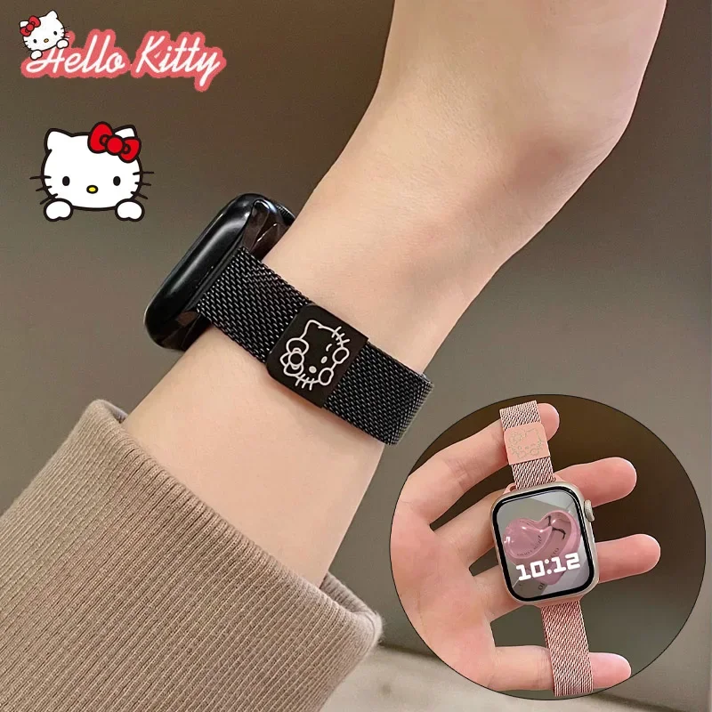 Sanrio Hello Kitty Stainless Steel Slim Bracelet Metal Band for Apple Watch 8 7 6 5 4 3 38 40 41 45 49MM Ultra Milanese Strap