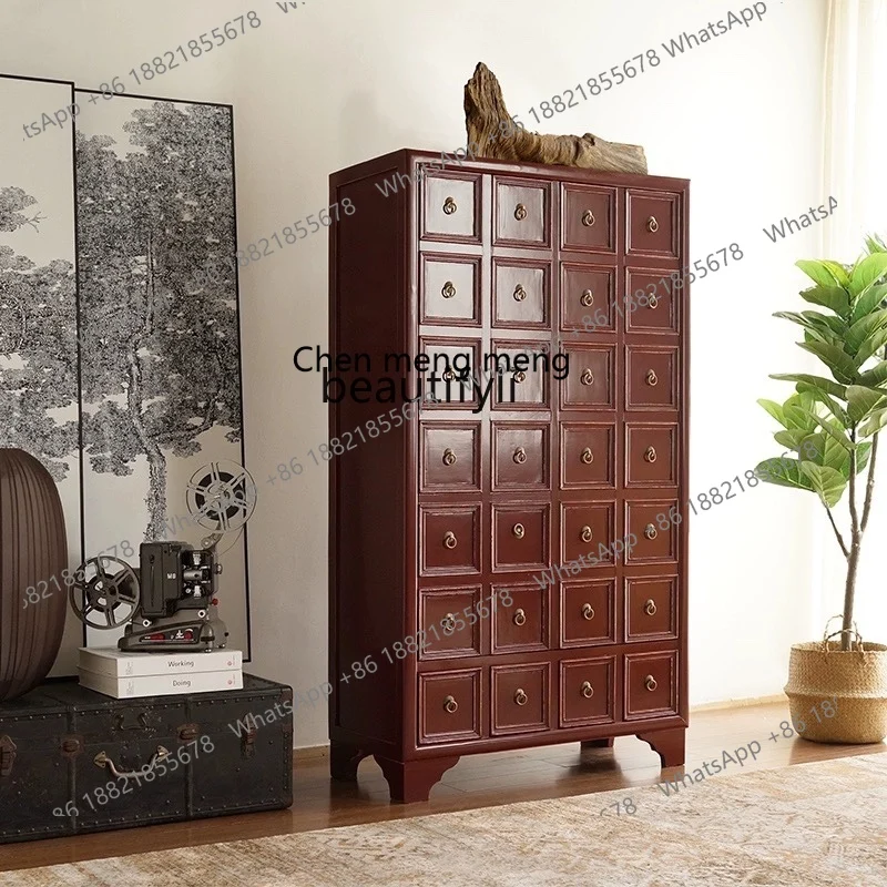 Neoclassical solid wood medicine cabinet New Chinese storage wine cabinet Multifunctional tea cabinet