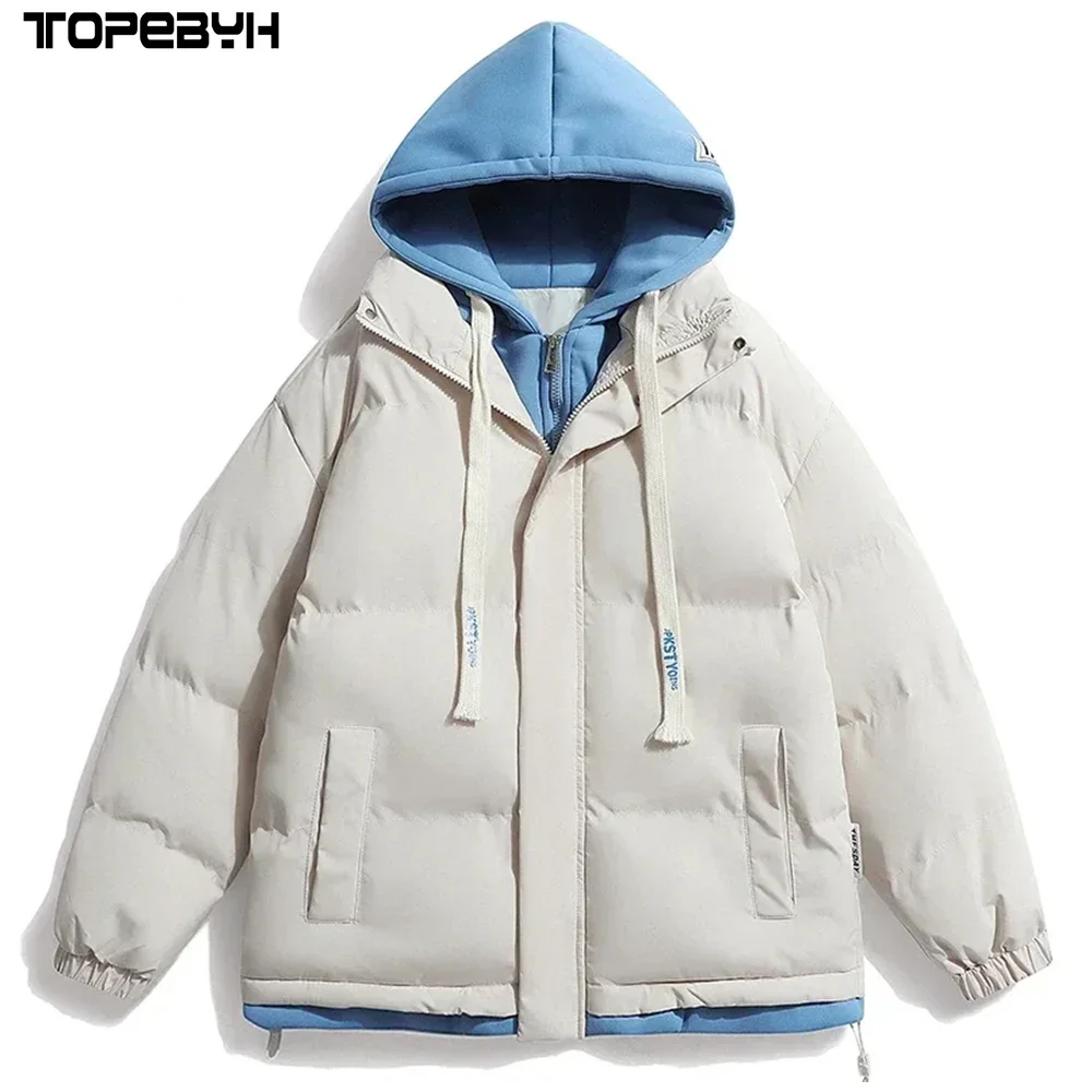 Men's Winter Leisure Fashion Trend Fake Two Piece Hooded Warm Cotton Clothes Jacket Coats