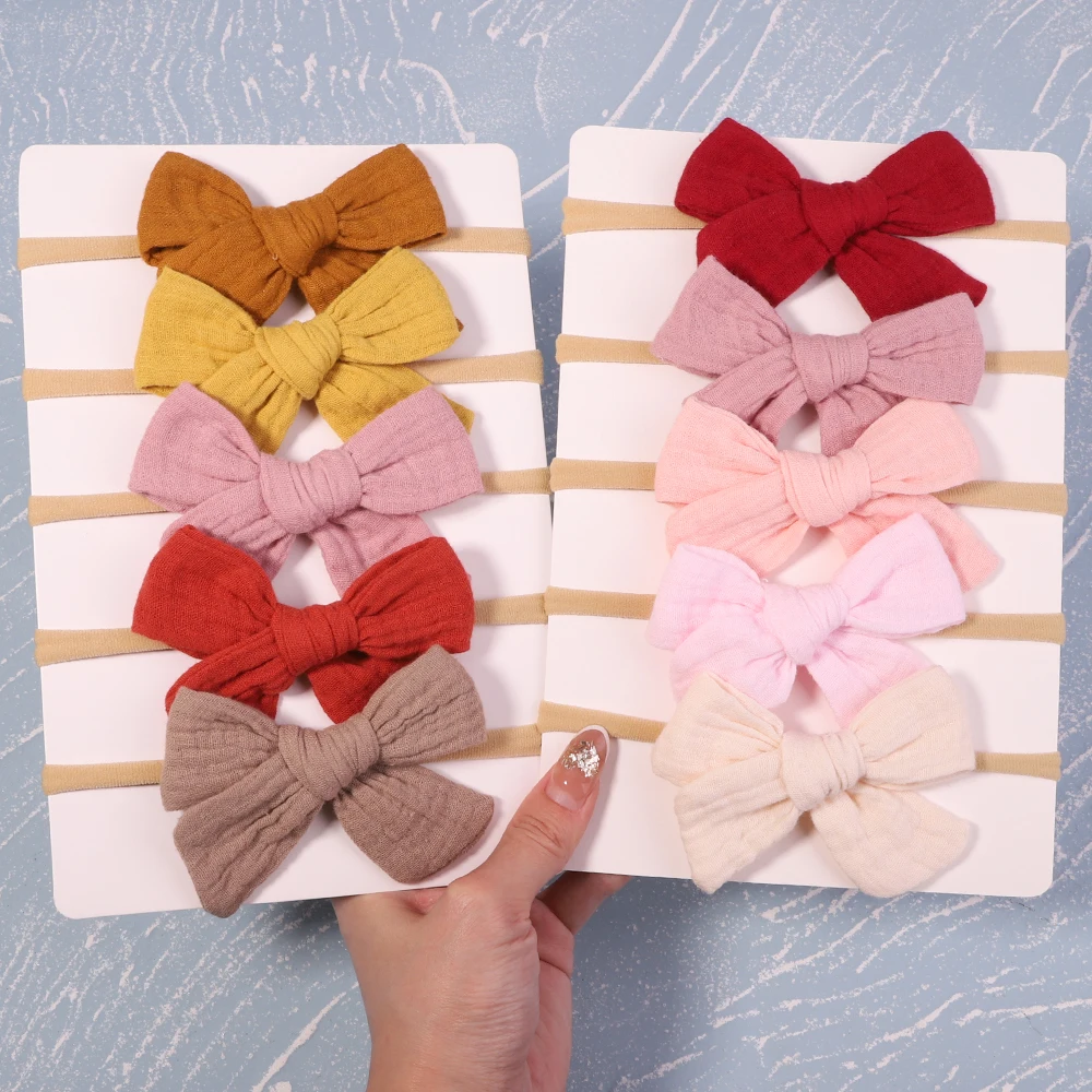 5Pcs/Set Spring Newborn Kids Headwear Cotton Bows Headband Elastic Nylon Band For Baby Girls Children Cute Hair Accessories