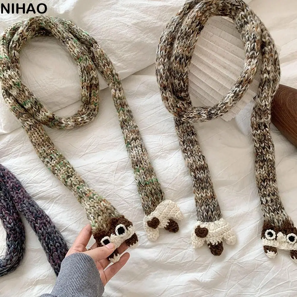 

Harajuku Style Y2K Knitted Scarf Animals Cartoon Long Narrow Scarves Korean Style Collocation Clothing Accessories