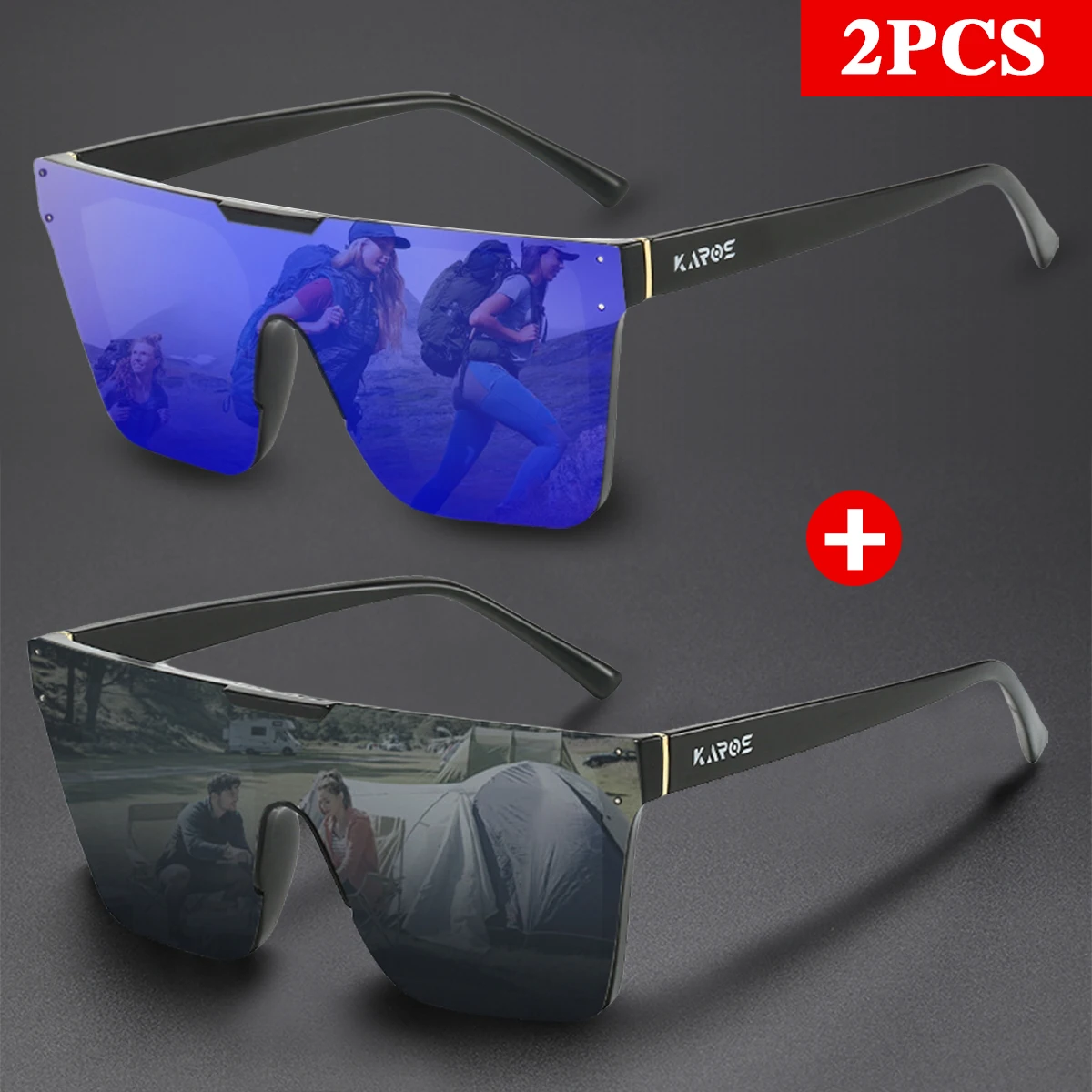 

KAROS 2 Pack Square UV400 Sunglasses Anti-Glare Sunglasses Suitable for Summer Party Vacation Travel Driving Fishing