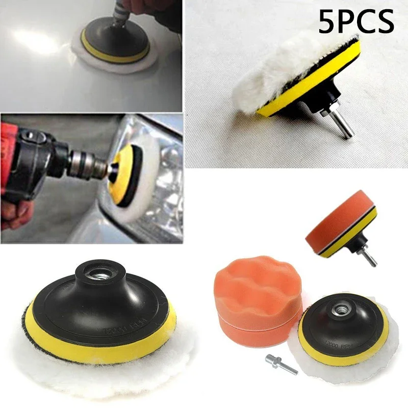 

For Car Polishing Disc 5Pcs/Set 4 Inch Buffing Waxing Sponge Wool Wheel Polishing Pad For Car Polisher Drill Adapter