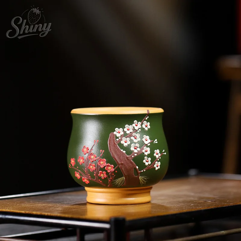 

180ml Handmade Yixing Purple Clay Teacup Painted Plum Blossom Master Cup Large Mouth Tea Cup, Kung Fu Tea Single Cup
