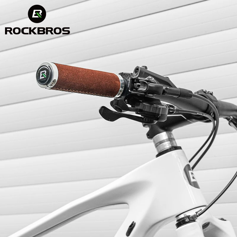 ROCKBROS Bicycle Grips Leather Handle Bar Grips Ergonomics Handlebar Grip Shockproof Lock Non-slip Cycling Bike Accessorie