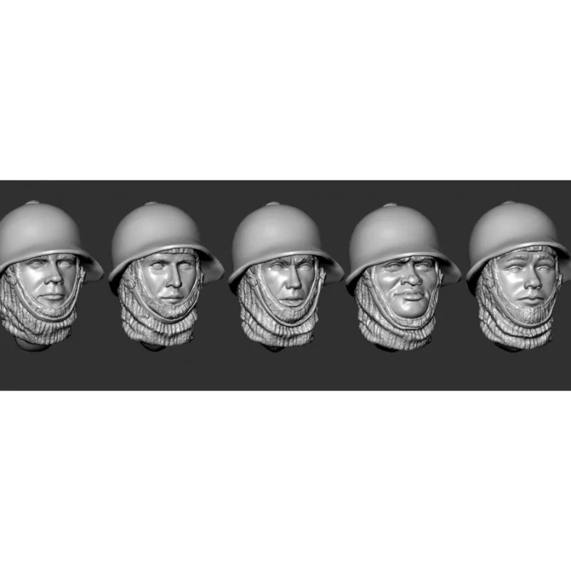 1/35 Scale die-casting resin head model kit, soldiers in helmets heads, 5 heads, miniature toy, unassembled and unpainted, 012X