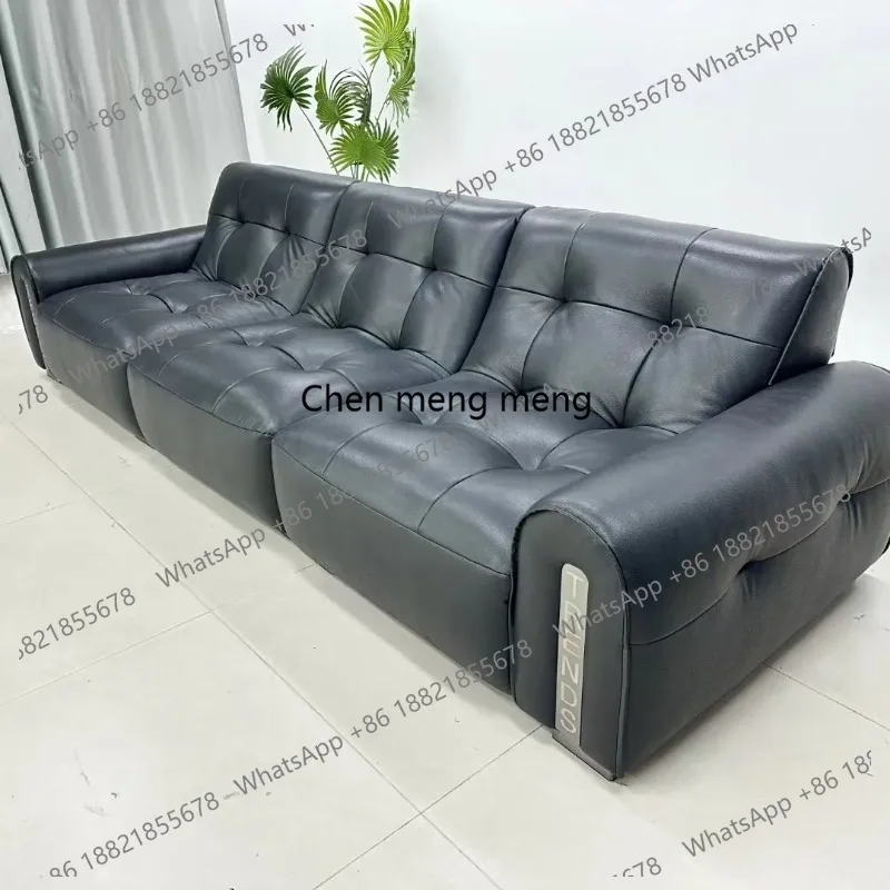 

E182 Living room furniture Italian minimalist sofa black first layer cowhide leather sofa