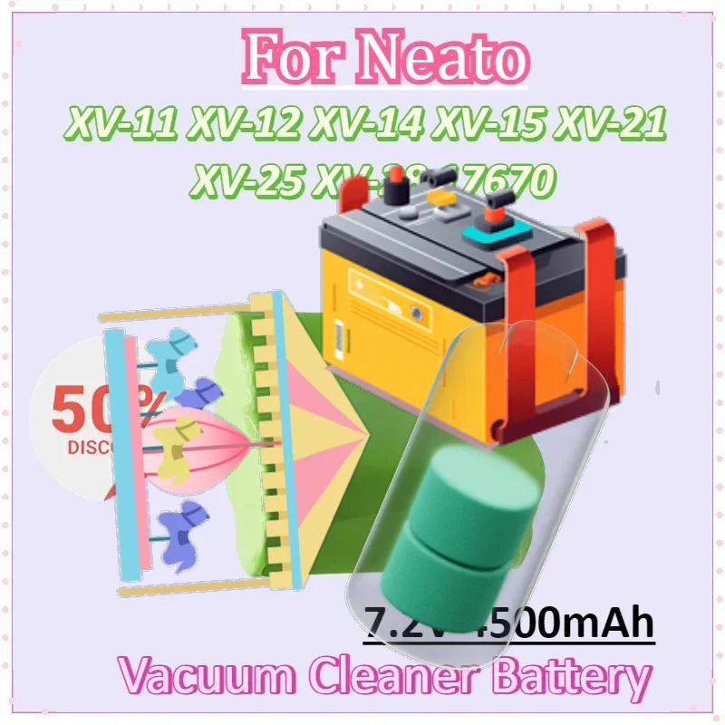

7.2V 4500mAh for Neato XV-11 XV-12 XV-14 XV-15 XV-21 XV-25 XV-28 17670 NiMH Battery Pack Robotic Vacuum Cleaner Batteries