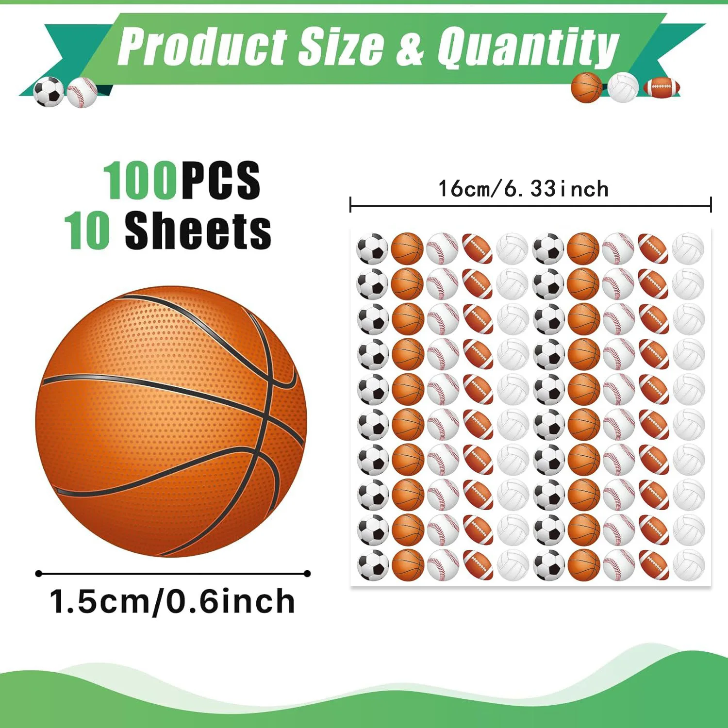 

Sports Ball Stickers Soccer Basketball Volleyball Football for Kids Reward Decoration Paste Label Craft Supply