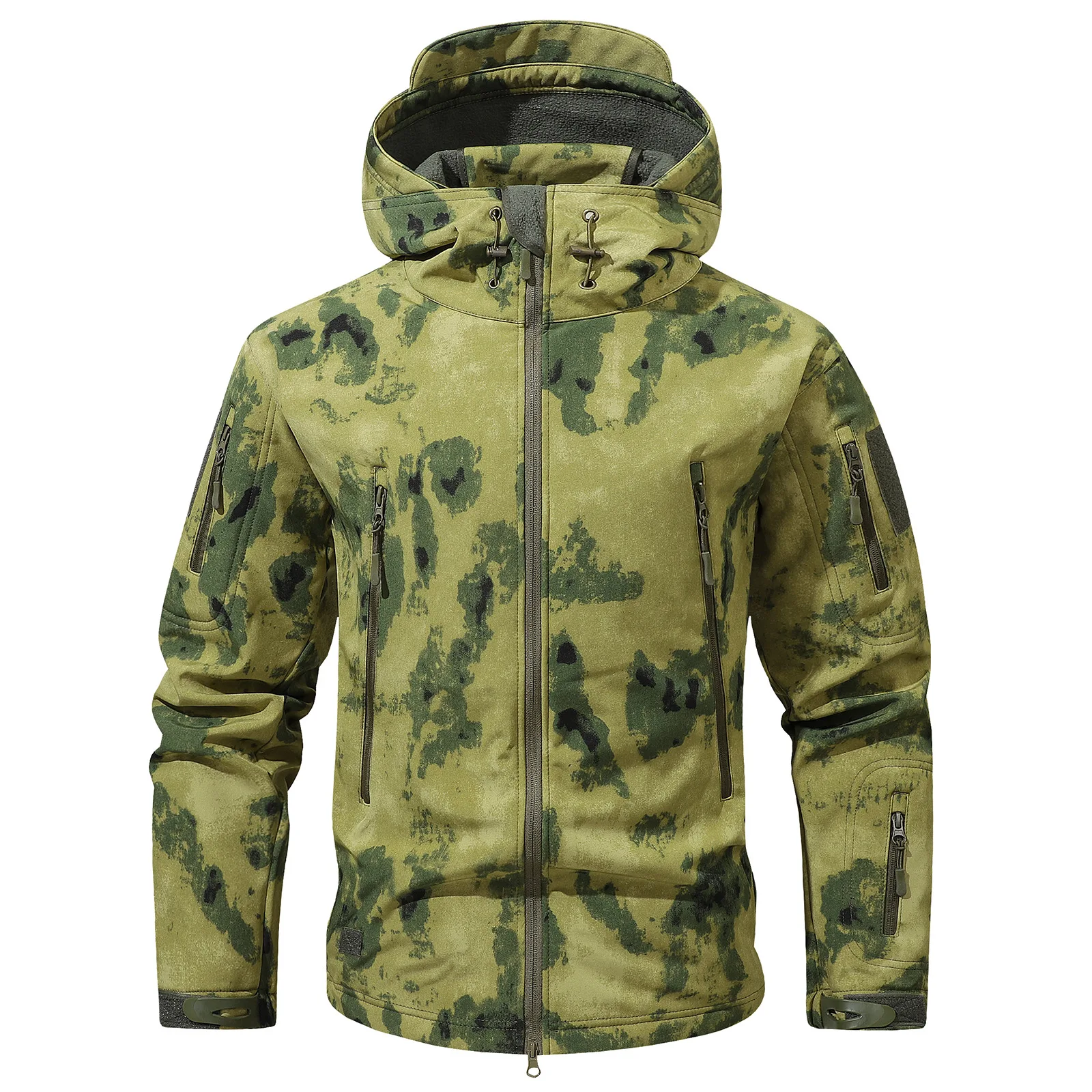 Camouflage Fleece Lined Soft Shell Men Jacket Waterproof Autumn Winter Warm Hiking Hooded Coat Windbreaker Outerwear MY1140