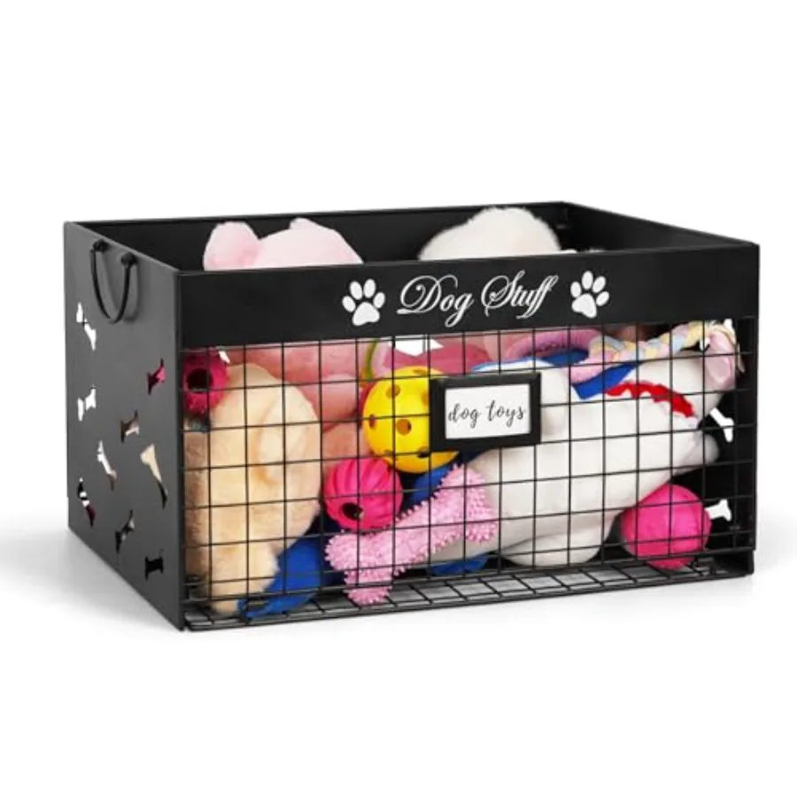 

Dog Toy Basket - Large Dog Toy Box with Handles and Label Position Design for Living Room, Metal Dog Toy Bin Storage for Dogs C