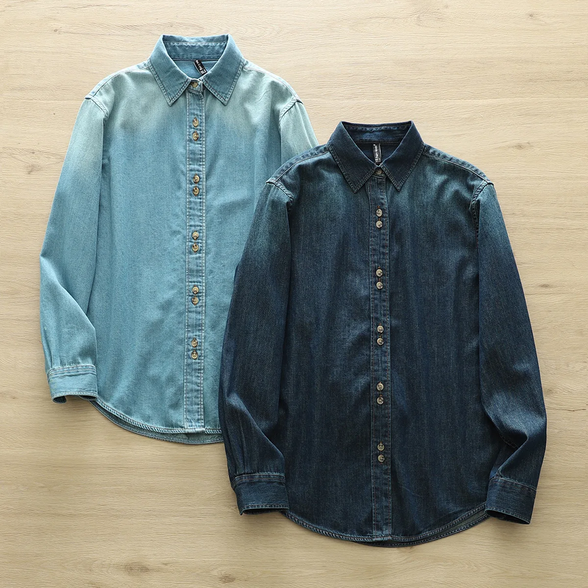 Nuova camicia di jeans a maniche lunghe autunno 2025, bottoni con colletto rovesciato da donna, camicetta allentata casual con temperamento retrò Mori Girl T58260CC