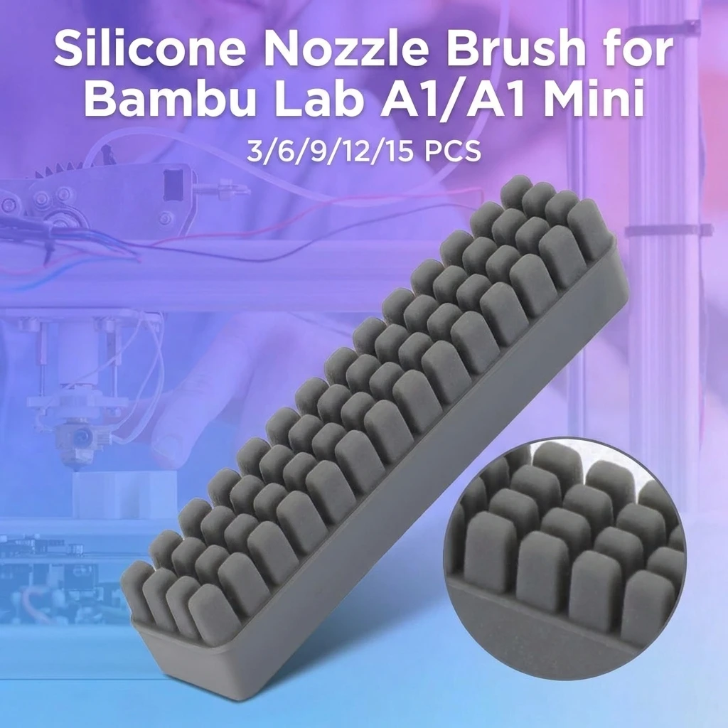 3/6/9/12/15Pcs Silicone Nozzle Brush For Bambu Lab A1/A1 Mini, 3D Printer Cleaning Wiper Scrubber, Hotbed Mounted Nozzle Cleaner