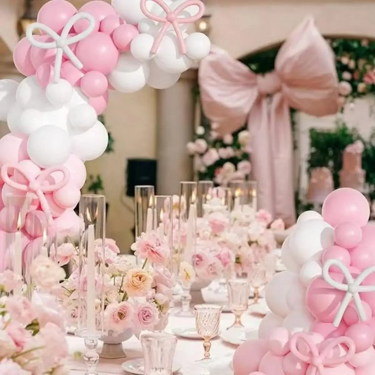 151-teiliges Rosa Schleifenballon-Bogen-Set, Coquette-Party-Deko, Schleifenballons für Prinzessinnen-Geburtstag, Hochzeit, Brautparty, Jubiläum