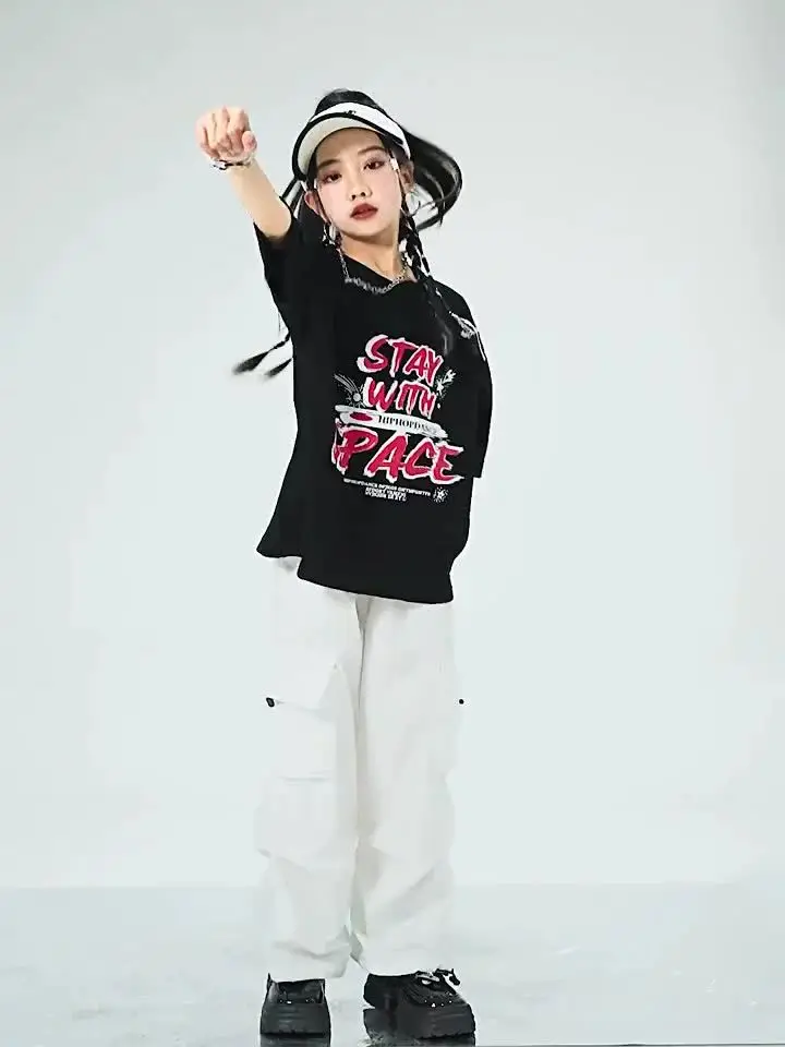 여아 힙합 스팽글 재킷 카고 바지, 우아한 스트리트 댄스 의류 세트, 어린이 재즈 맨투맨 반바지 코스튬, 어린이 스트리트웨어