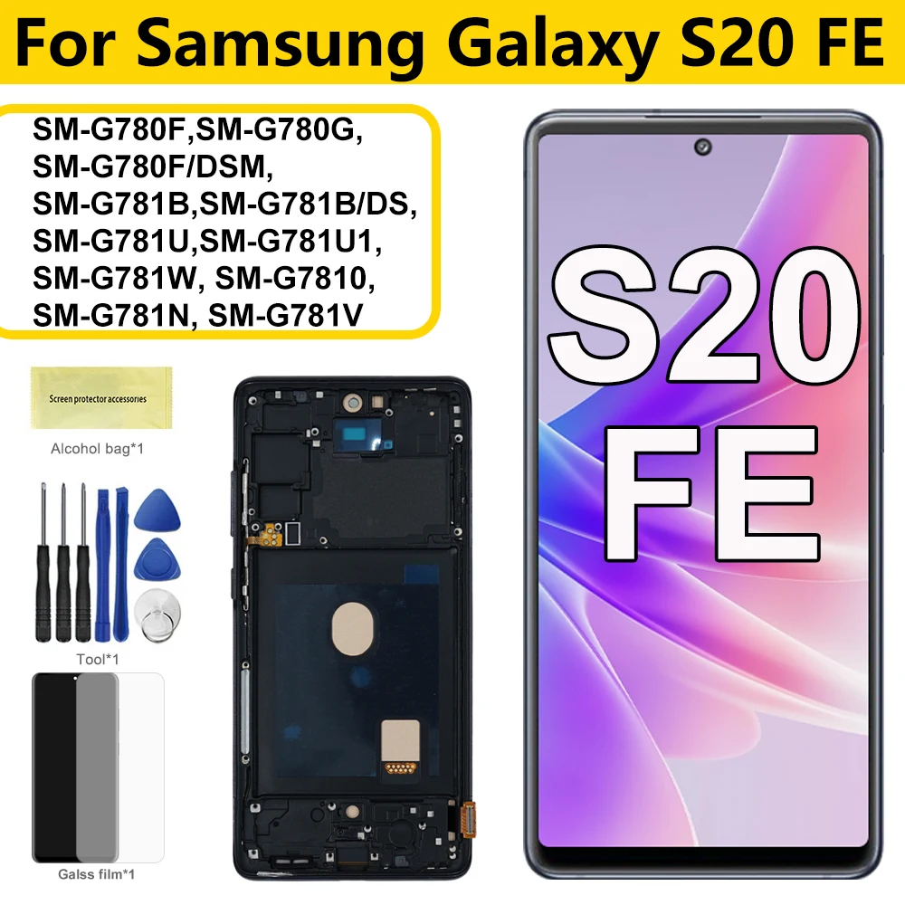Display Bildschirm Für Samsung S20FE G780F LCD Display Touchscreen Digitizer mit Rahmen Für Samsung Galaxy S20FE 5G G781B LCD