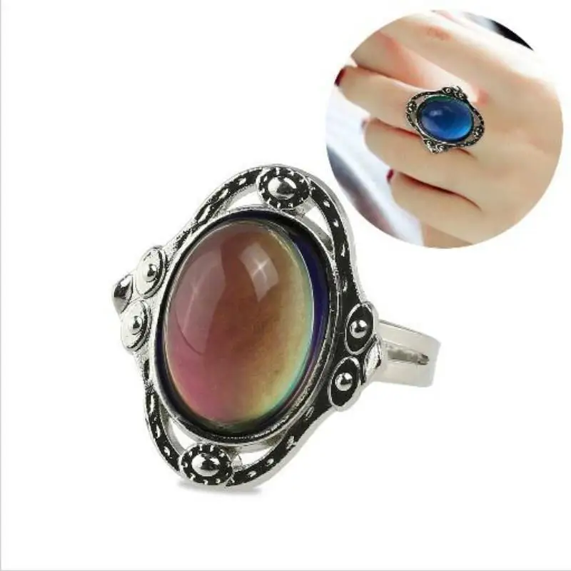 Retro Magic Mood Heart Gem Ring Color Change Temperature Sensitive Adjustable Vintage Fashion Jewelry For Women Accessory