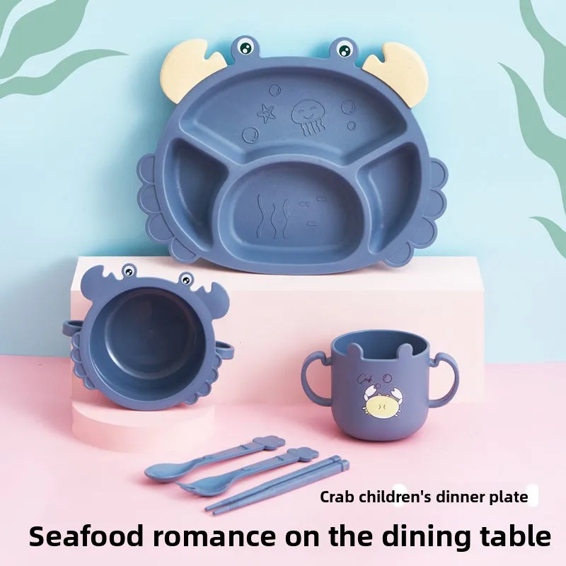 4/6pcsCrabs Children's Plates, Creative Baby Eating Utensils,drop Resistant Baby Food Dividing Plates,wheat Straw Dividing Bowls