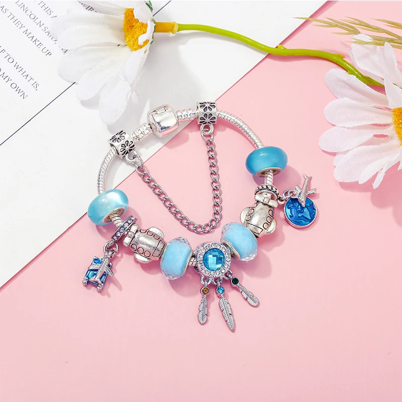 Travel Round The World Dream catcher Charm Bracelet With Airplane Pendant Fit Personality Jewelry Gift DIY Bracelet