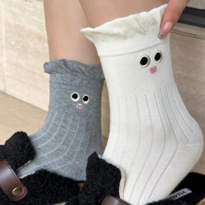 1/4pairs Women Creative Ear Socks Cotton Elastic Female Japanese Fashion Solid Color Funny Ear Lolita Cute Black White Socks image 3