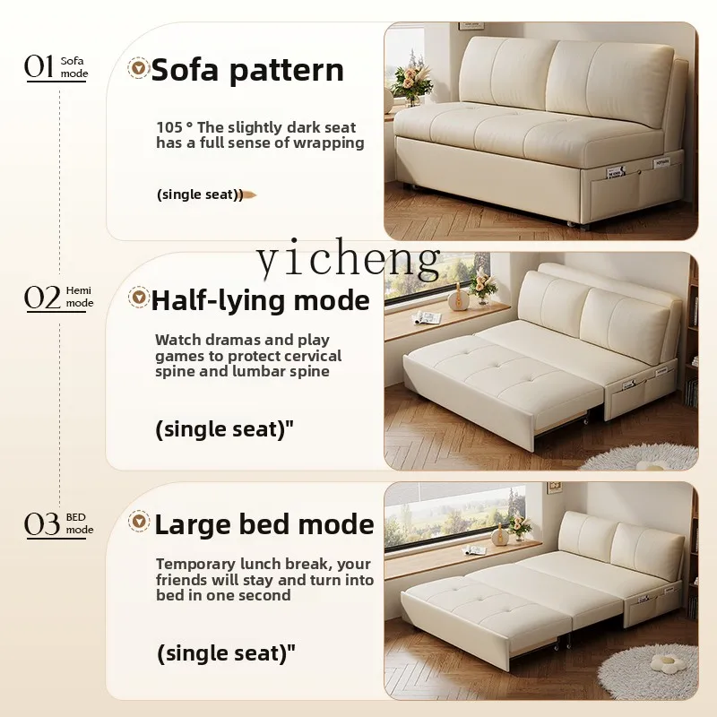 

LSL sofa bed multi-functional small apartment study balcony folding dual-purpose leather single double sofa