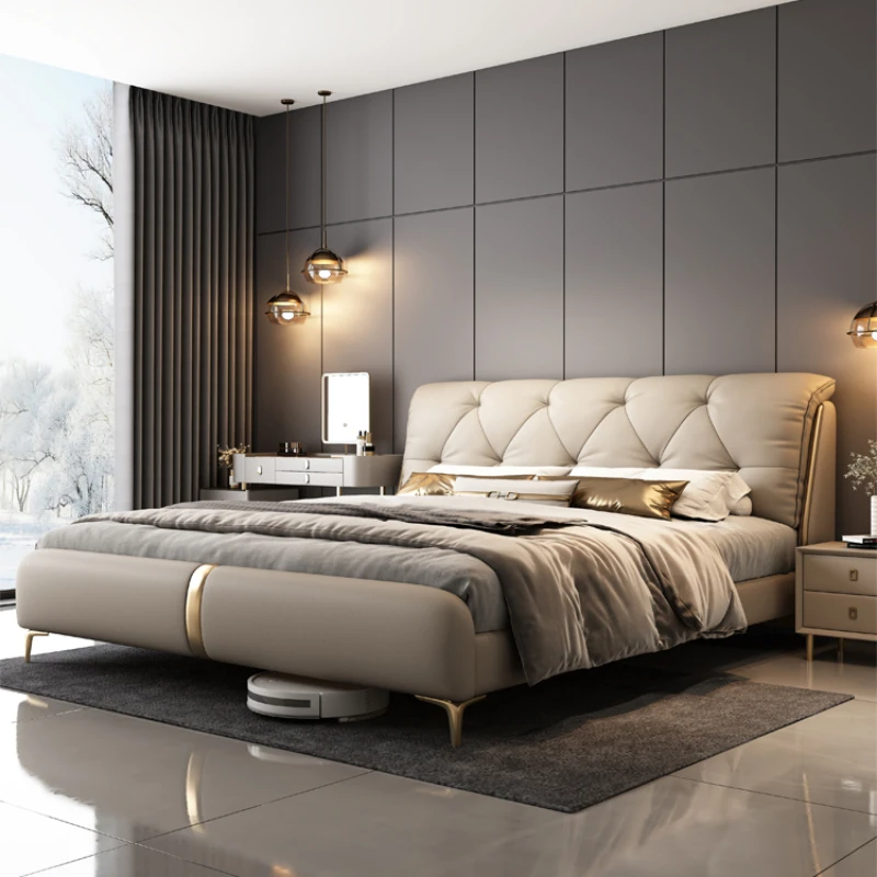 

King Size Luxury Double Bed Frame Storage Modern Black Italian Bed Leather Villa Camas De Dormitorio Bedroom Set Furniture