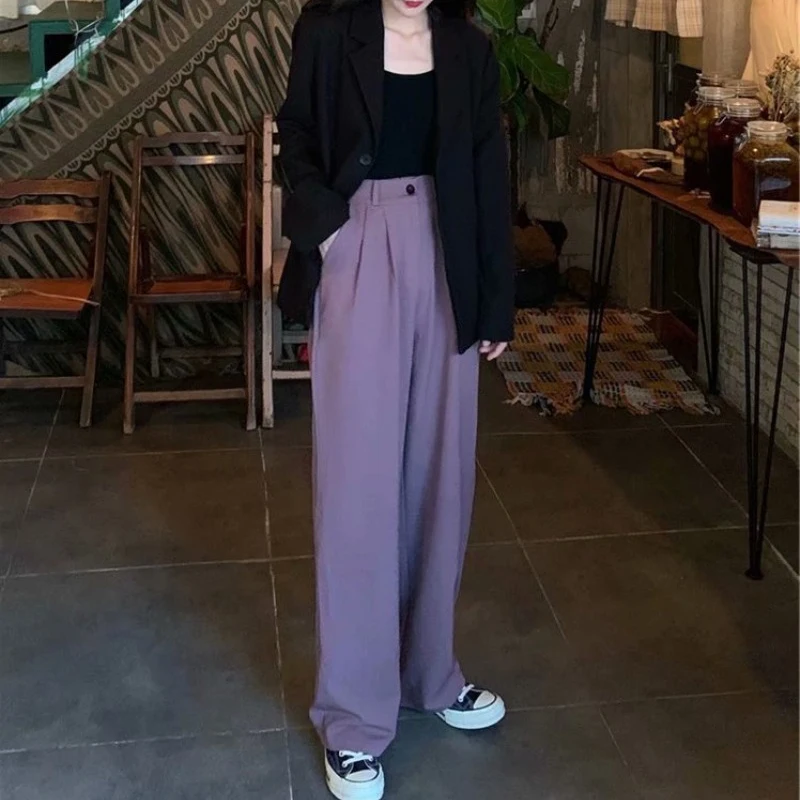 

Suit Trousers, Elastic High Waist Trousers Loose Wide Leg Trousers Straight Leg Loose Floor Mopping Trousers for Women