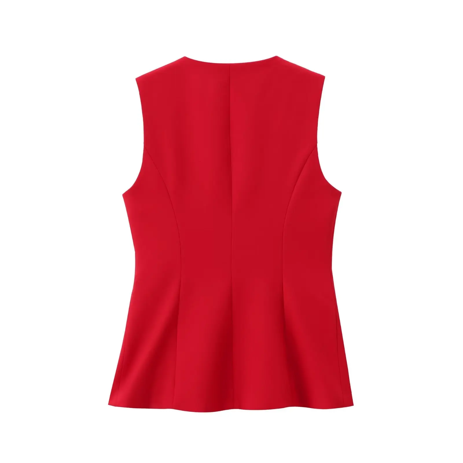 Maxdutti Minimalism Suits Women High Waist Suit Pants Fashion Two Pieces Sets Red Color Sleeveless Blazers Vest Women