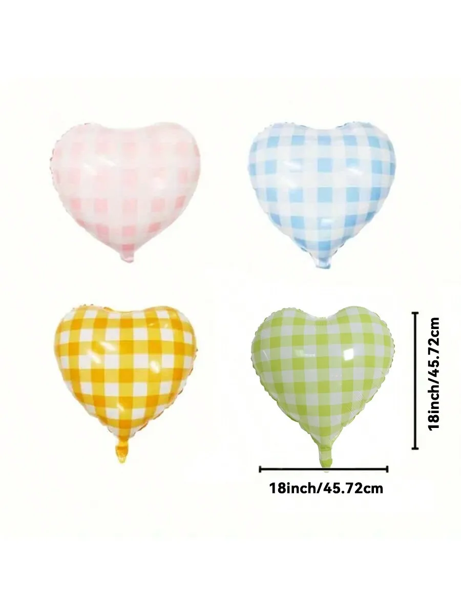 4/8/10 Stück, 45,7 cm große gelbe/rosa/blaue/rote/grüne Macaron-karierte herzförmige Luftballons für Geburtstagsfeiern, Valentinstag – Detail 3