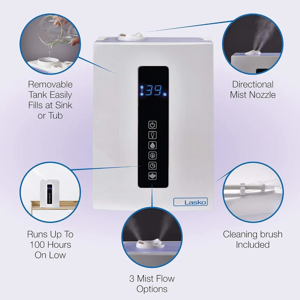 Warm and Cool Mist Humidifier with Humidistat and Timer, Quiet, Soothing Ultrasonic Dual Mist Humidifiers for Baby Nursery