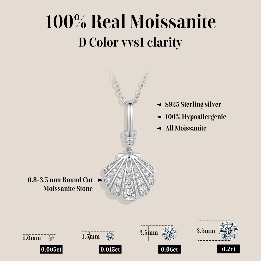 MINTYBOX S925 Sterling Silver Full Moissanite Necklaces Dainty Shell Pendant for Women Summer Beach Jewelry Holiday Party Gifts