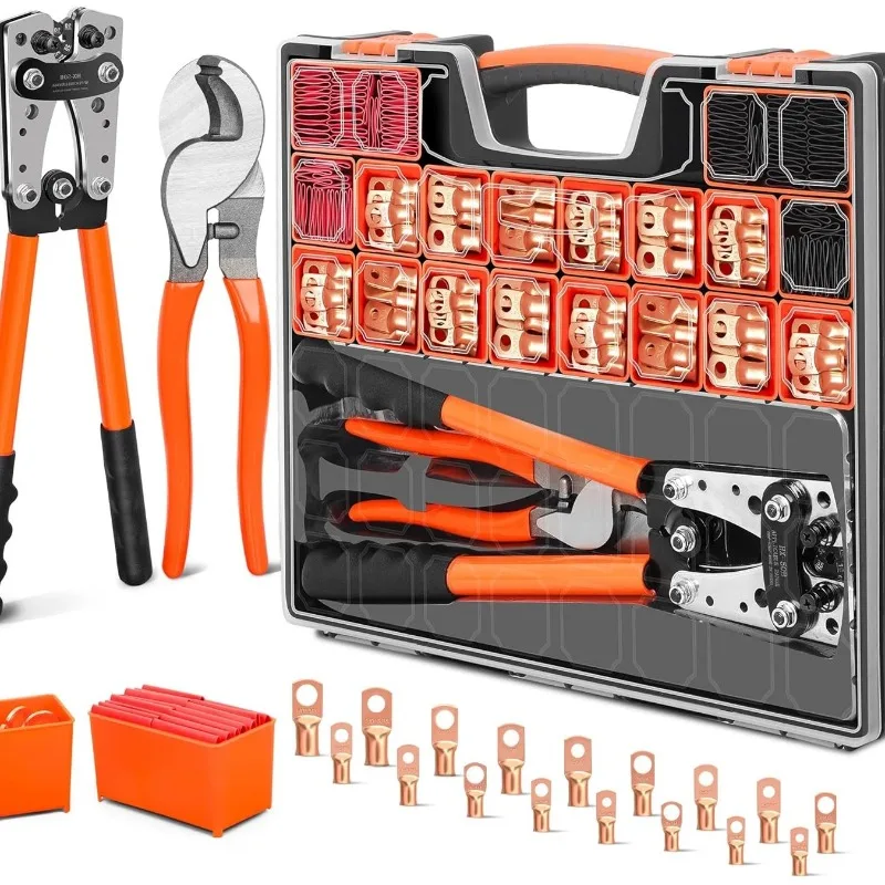 110Pcs copper nose terminal suitcase 50B crimping pliers cable cutting heat shrinkable tube set