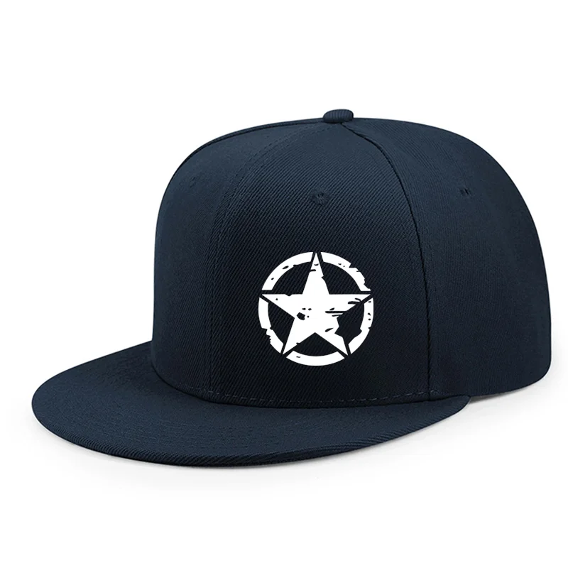 

Men's Flat-Brim Baseball Cap with Geometric Star Print - Navy Blue & White Casual Hat for Streetwear, Skateboarding,