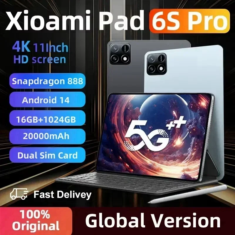 جهاز لوحي xion-Pad 6S Pro ، إصدار عالمي ، 16 جيجابايت ، 1 طن ، 11 بوصة ، HD ، 4K ، أندرويد 14 ، mAh ، 5G ، شريحة مزدوجة ، GPS ، كمبيوتر شخصي أصلي