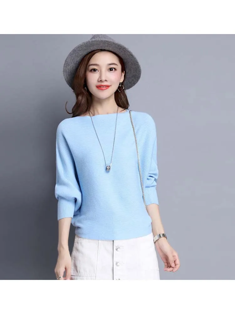 Pull Femme Autumn Winter Women Sweater Batwing Sleeve Jumper Slash Neck Women\'s Knitted Pullovers