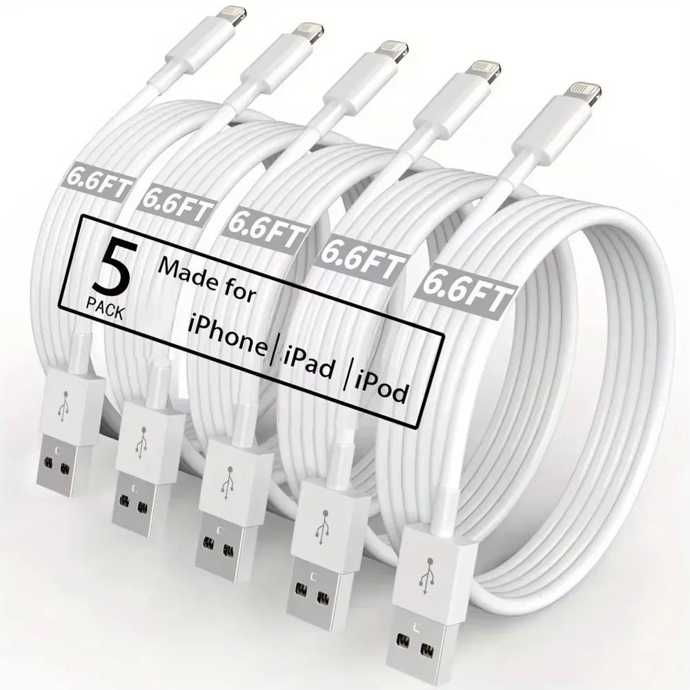 5 حزمة 2 متر 6.6FT TPE USB A إلى البرق كابل شحن الحبل آيفون 14 13 12 11Pro X XR XS ماكس 8 7Plus 2.4A USB كابل الإضاءة